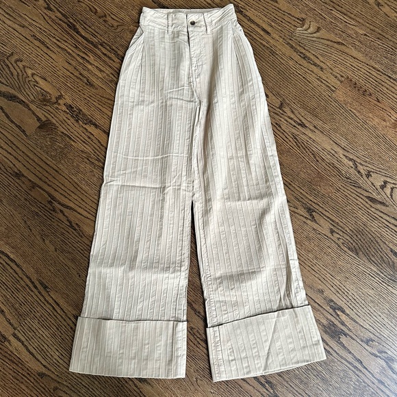 Zara Cream Striped Wide-Leg Pants - Picture 1 of 7